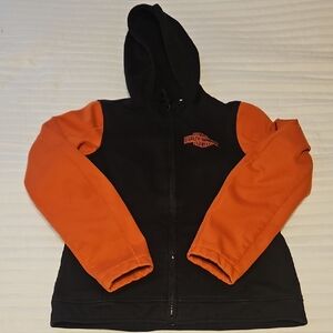 Harley-Davidson Black and Orange Women's Zipper Jacket. Size SMALL